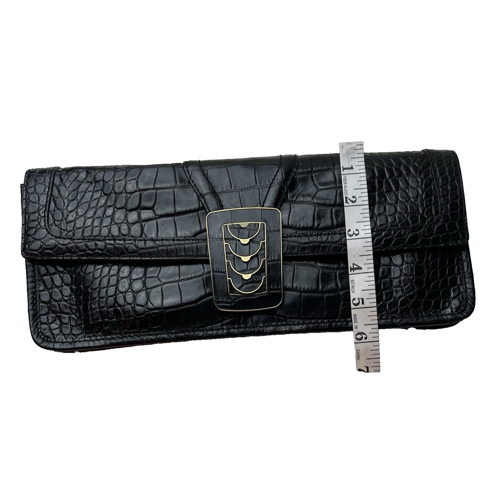 Cole Haan Elena Black Croc Embossed Clutch - Picture 3 of 11